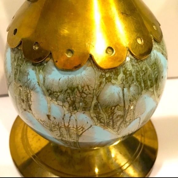 Delft Holland Brass Ewer with Blue/Green Marbled Base~RARE FIND - Picture 5 of 7